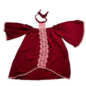 Mia Belle Girls Red and Pink Lace Trim Blouse Size 6Y/6X Girls